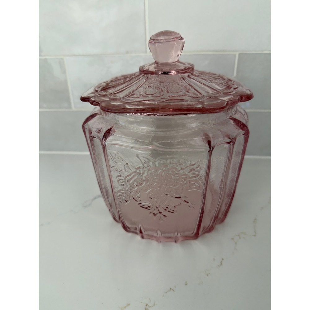 Mayfair Pink Glass Candy Jar Rose Depression Glass Vintage
